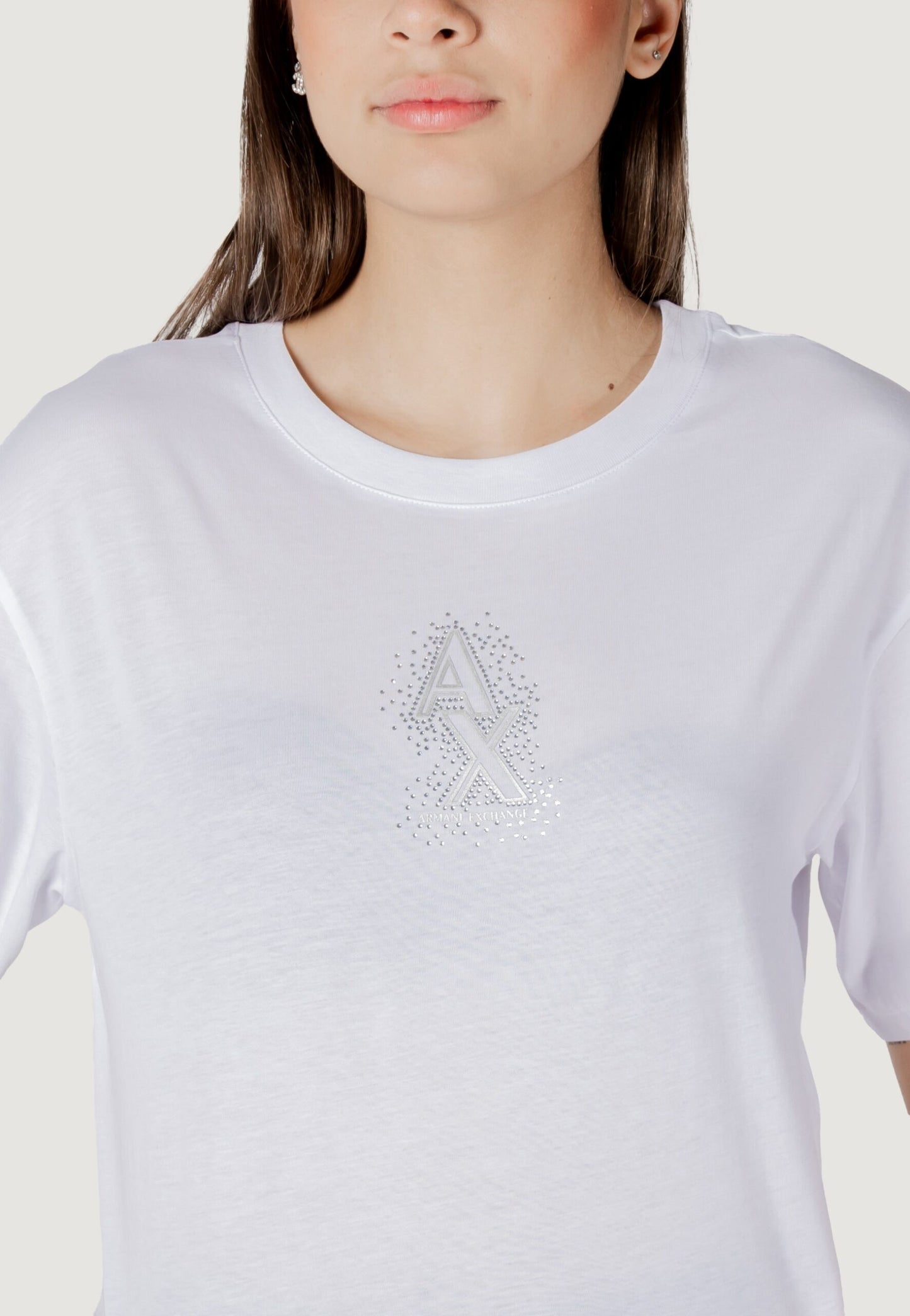 Armani Exchange - T-shirt cropped con logo di strass - XW000102AF10359U0002