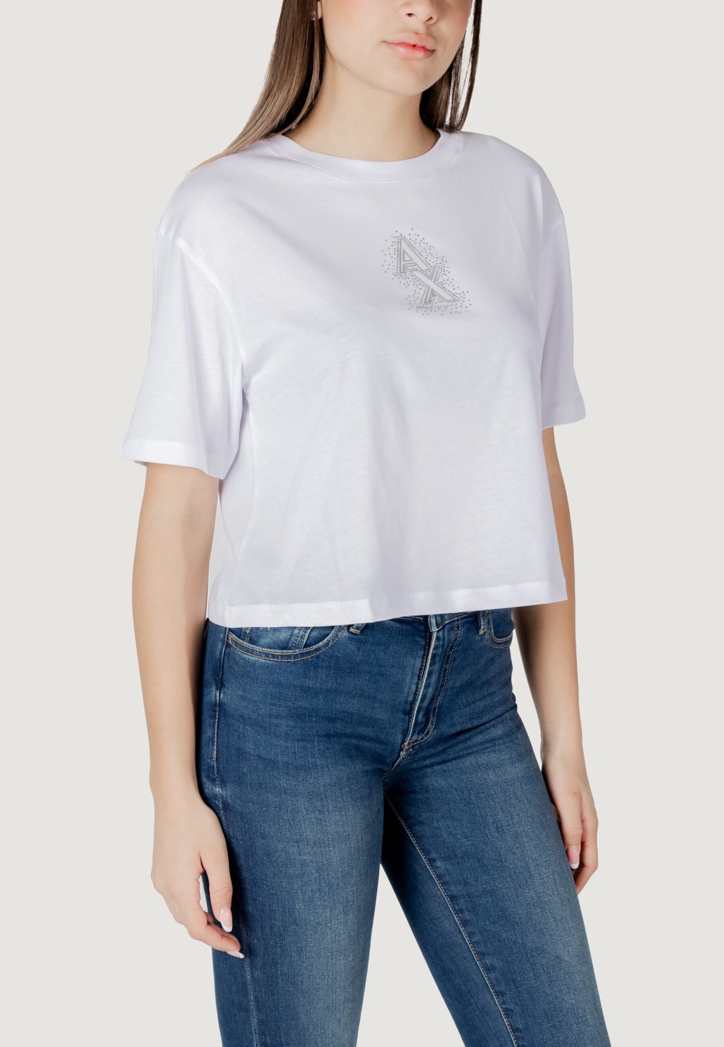 Armani Exchange - T-shirt cropped con logo di strass - XW000102AF10359U0002