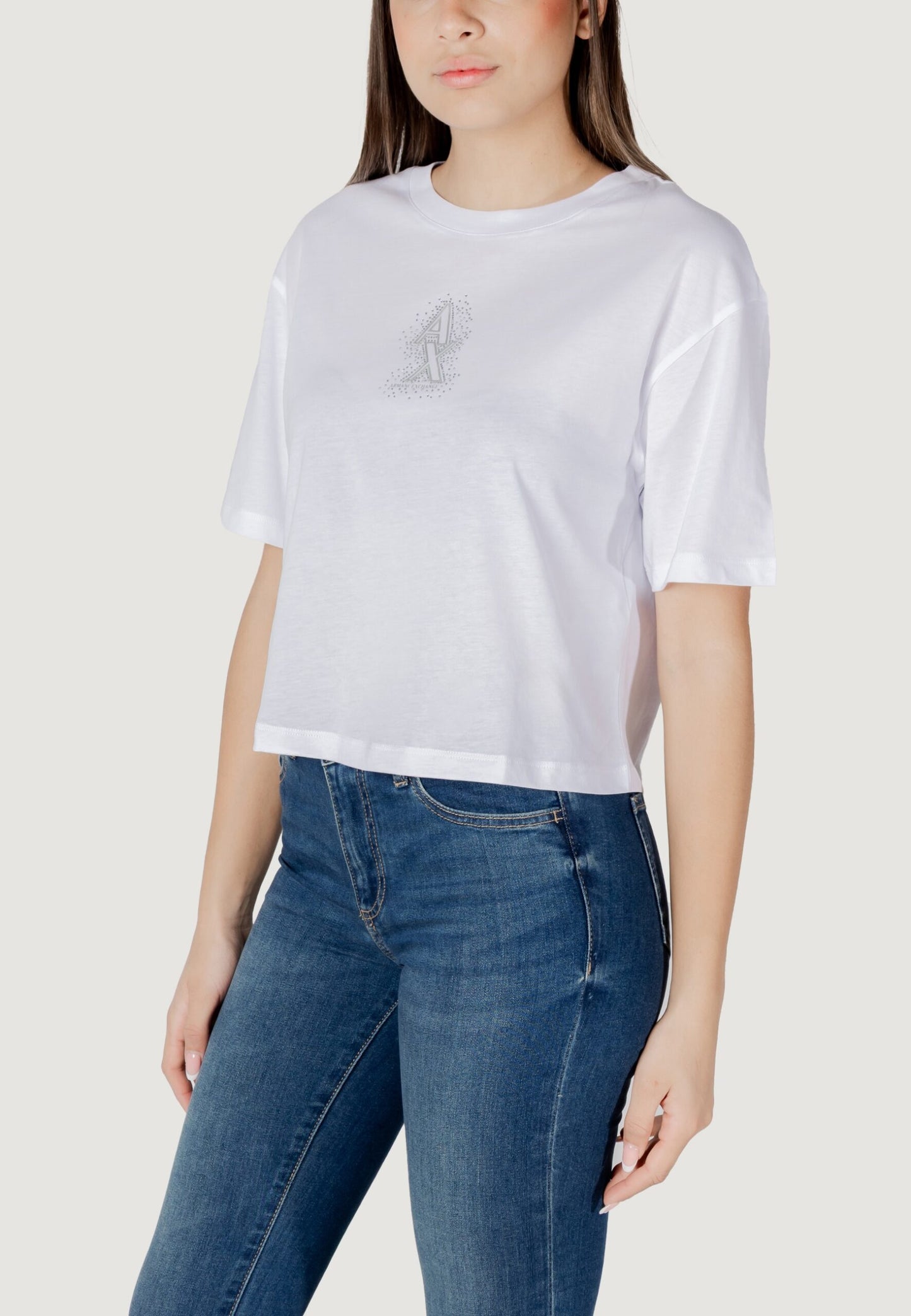 Armani Exchange - T-shirt cropped con logo di strass - XW000102AF10359U0002