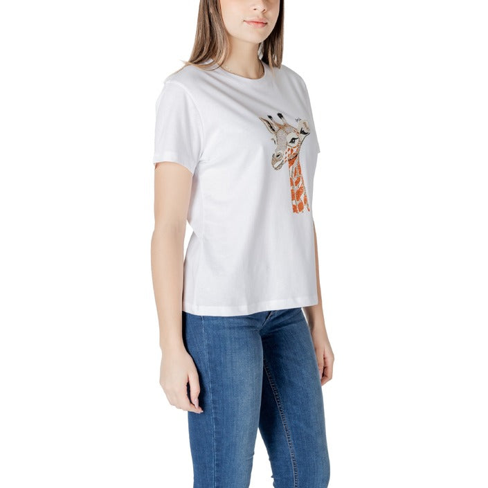 Liu Jo - T-shirt in cotone con stampa e strass - WA5230JS904M9439
