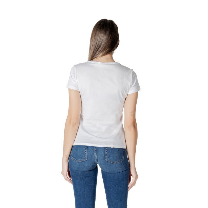 Liu Jo - T-shirt in cotone con stampa e strass - WA5239JS923M9567