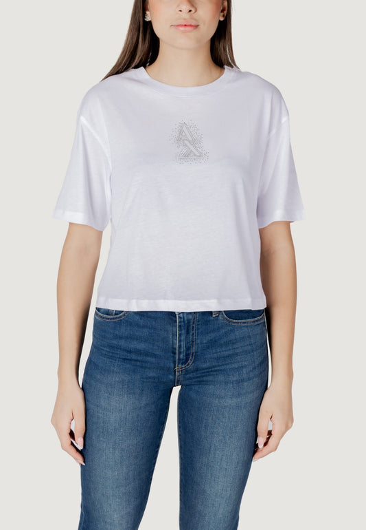 Armani Exchange - T-shirt cropped con logo di strass - XW000102AF10359U0002
